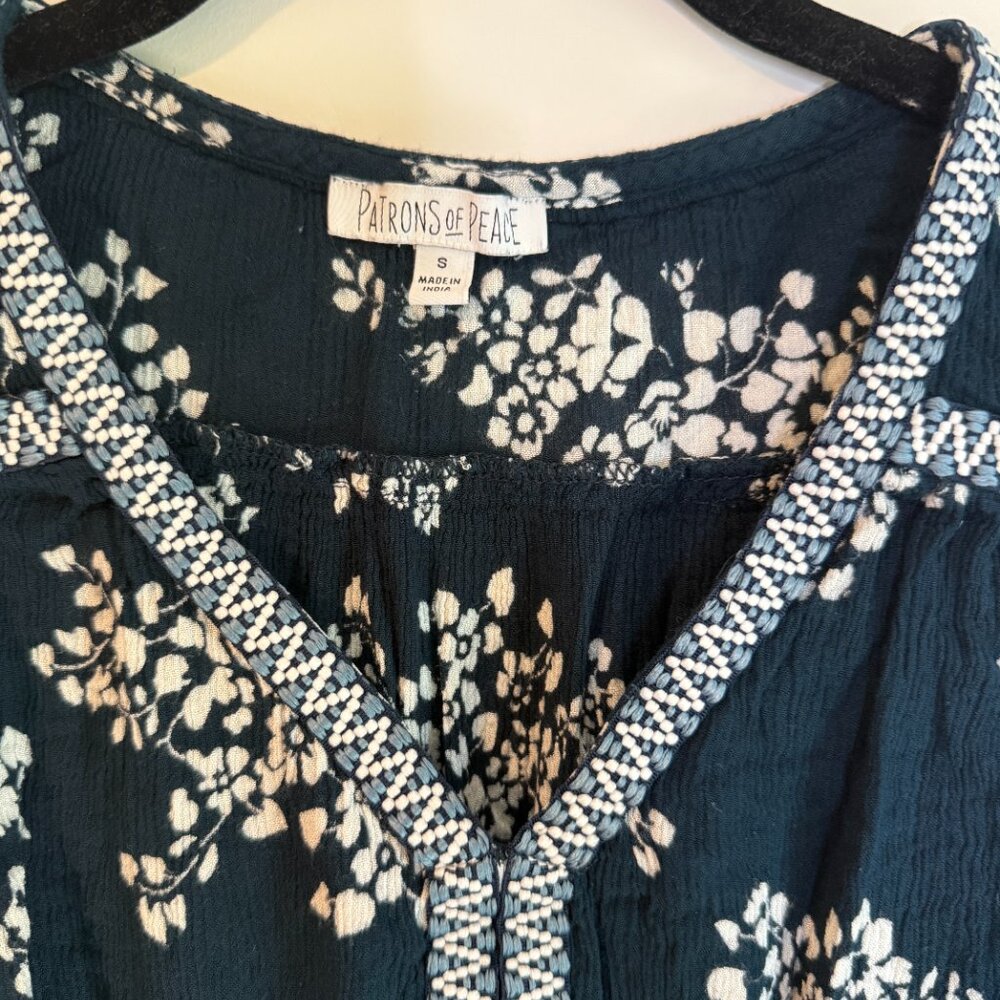Patron of Peace Navy Floral Tank Top, Size S - Picture 2 of 5